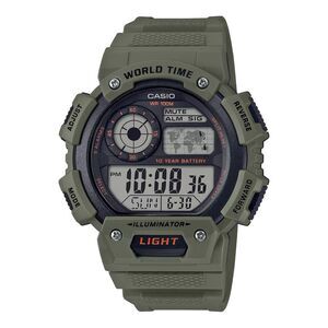 Casio Unisex Olive-Green Dial Digital World Time Watch – Casio AE‑1400WH‑3A